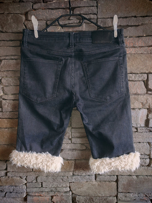 luffy short black slim straight stretch handmade with faux fur back – Wal & Yfful B019