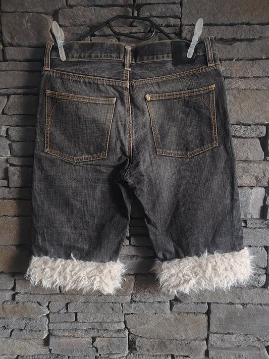 luffy short pale black cotton XS fit handmade with faux fur back – Wal & Yfful i003