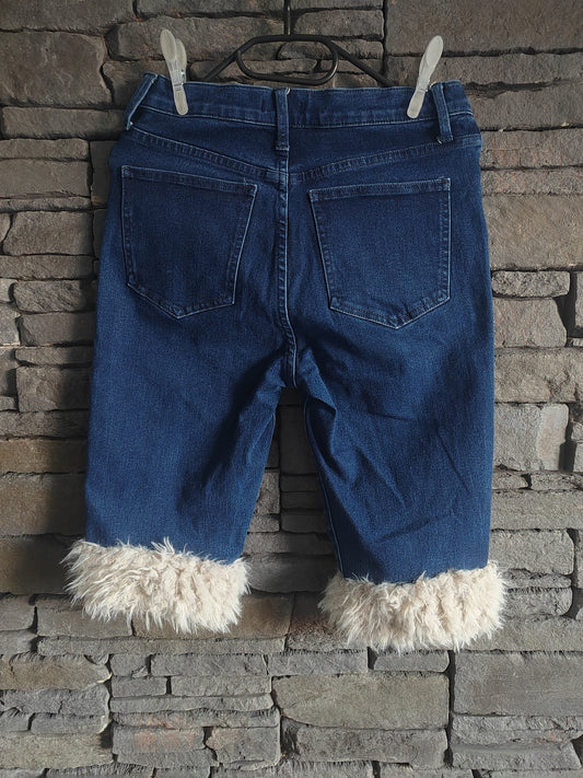 luffy short blue jean stretch XS fit handmade with faux fur back – Wal & Yfful i005