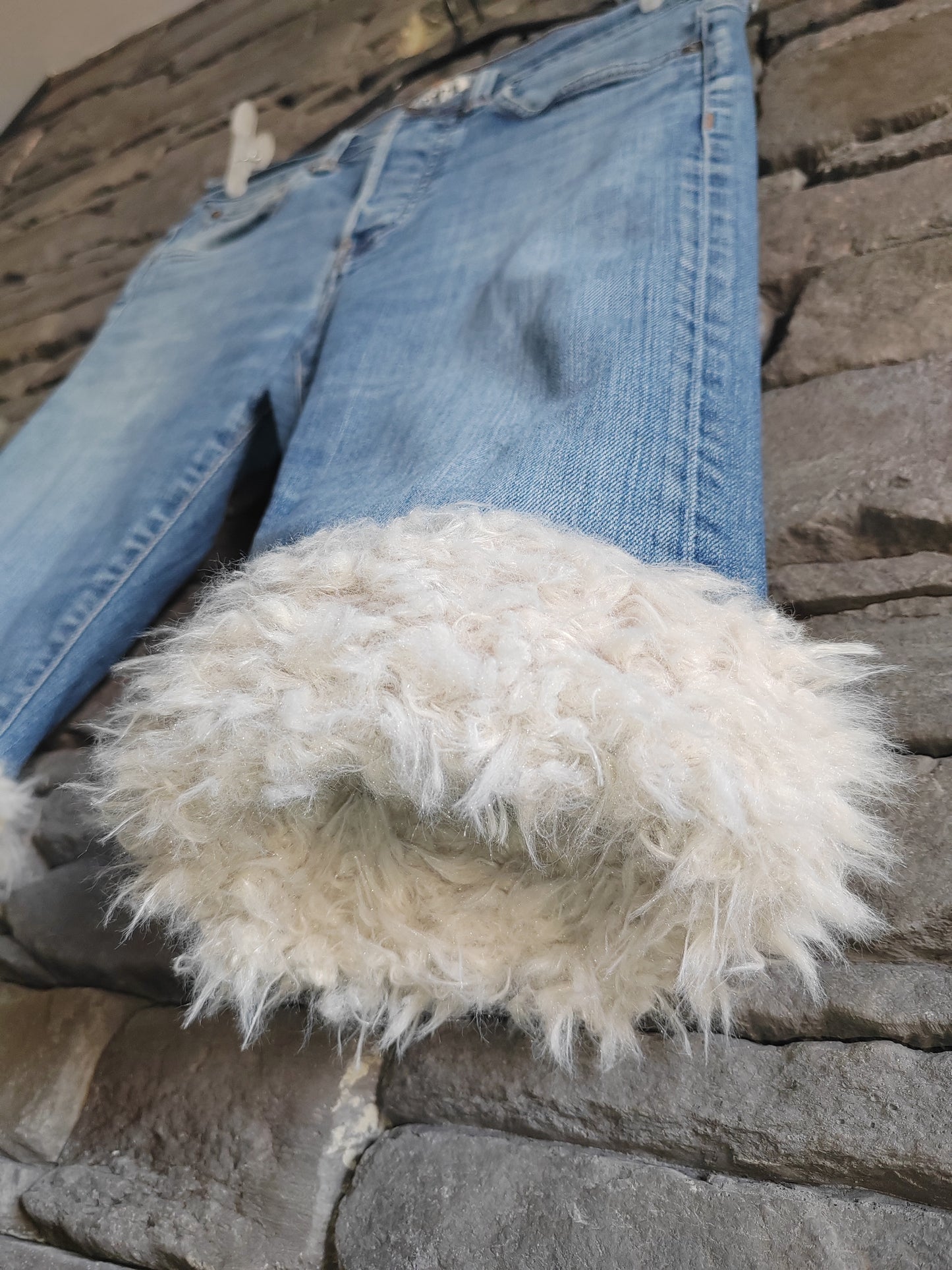 luffy short light blue jean slim fit handmade with faux fur front – Wal & Yfful H011