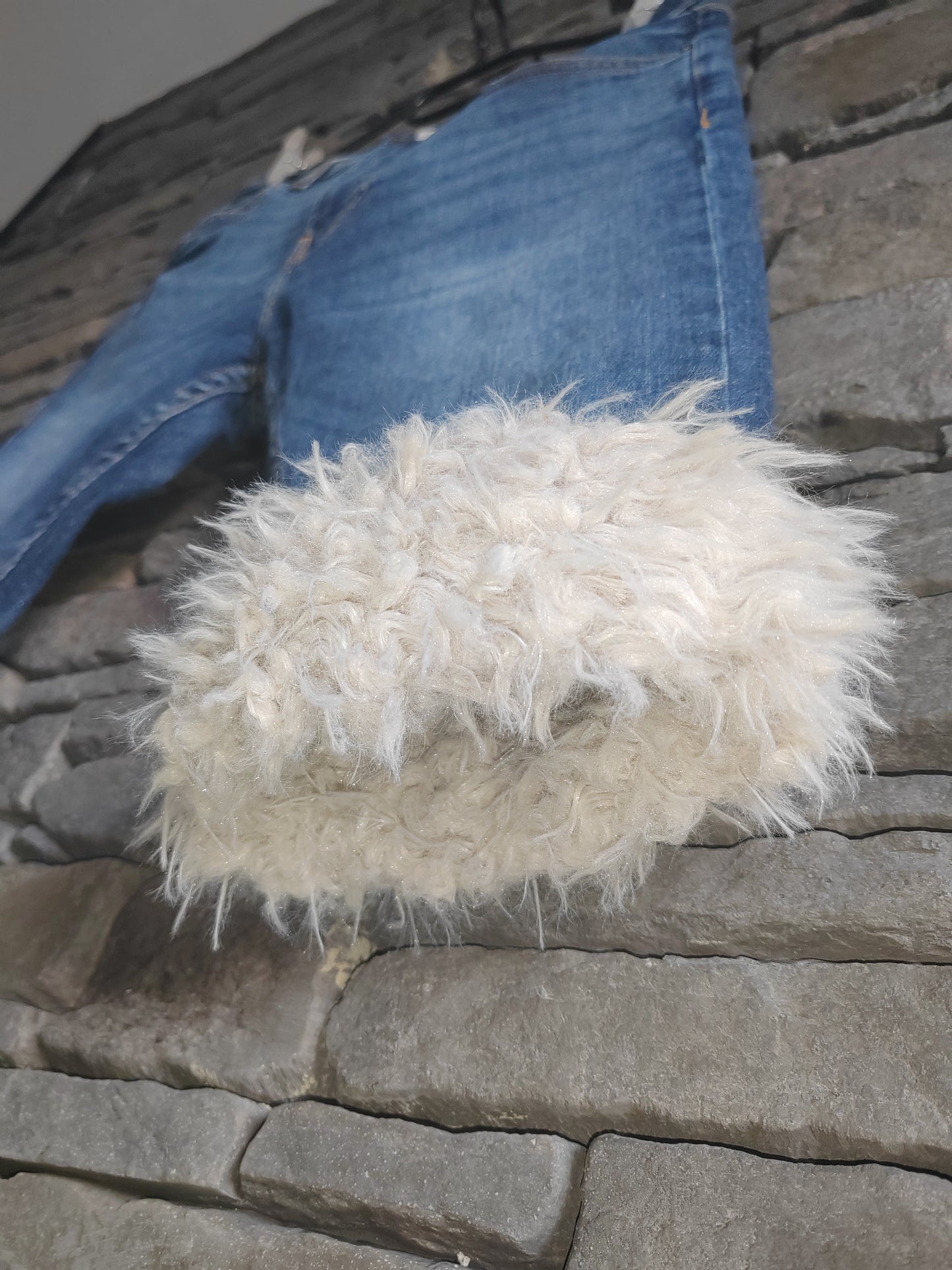 luffy short blue jean slim fit handmade with faux fur front – Wal & Yfful H001