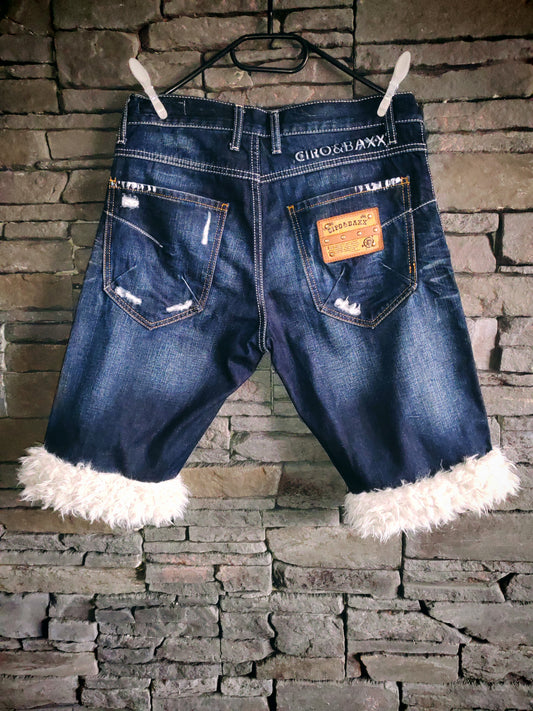 luffy short painted denim man handmade with faux fur back – Wal & Yfful B010