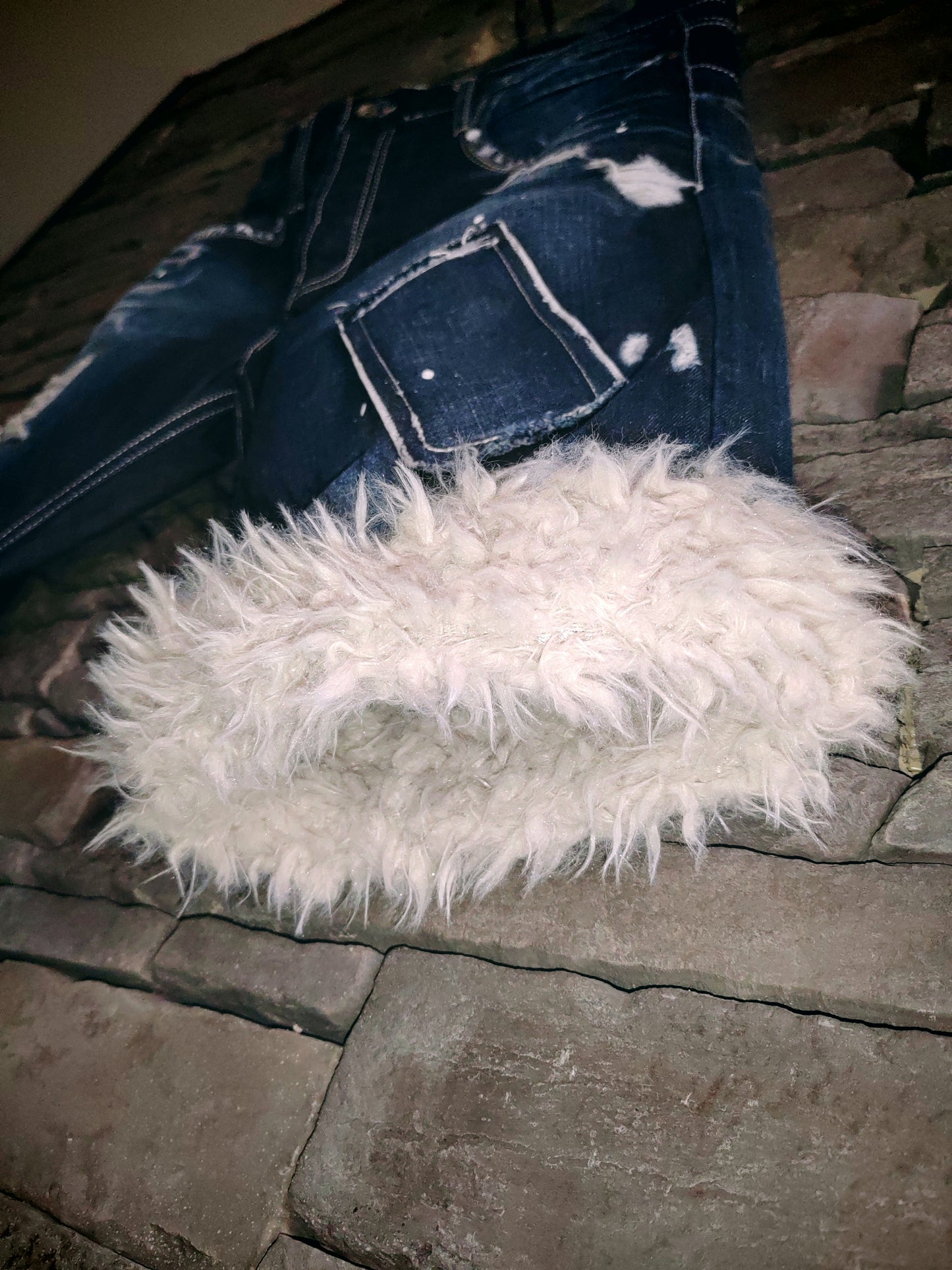 luffy short painted denim man handmade with faux fur front – Wal & Yfful B010
