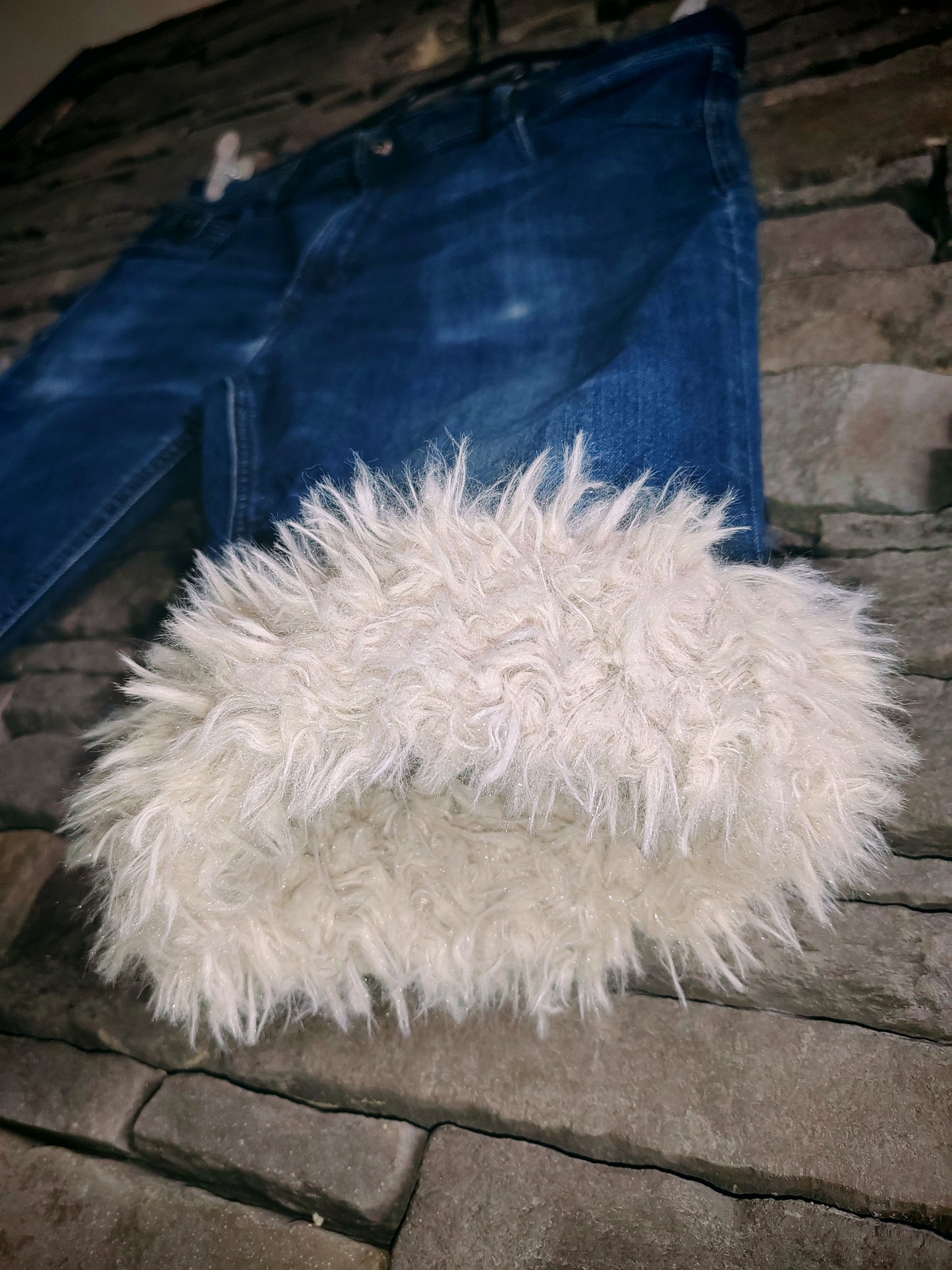 luffy short dark blue denim man semi wide handmade with faux fur front – Wal & Yfful B015