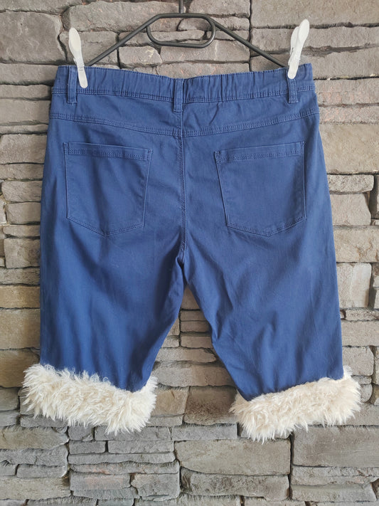 luffy short navy slim fit stretch with faux fur handmade upcycled tissaia back – Wal & Yfful C008