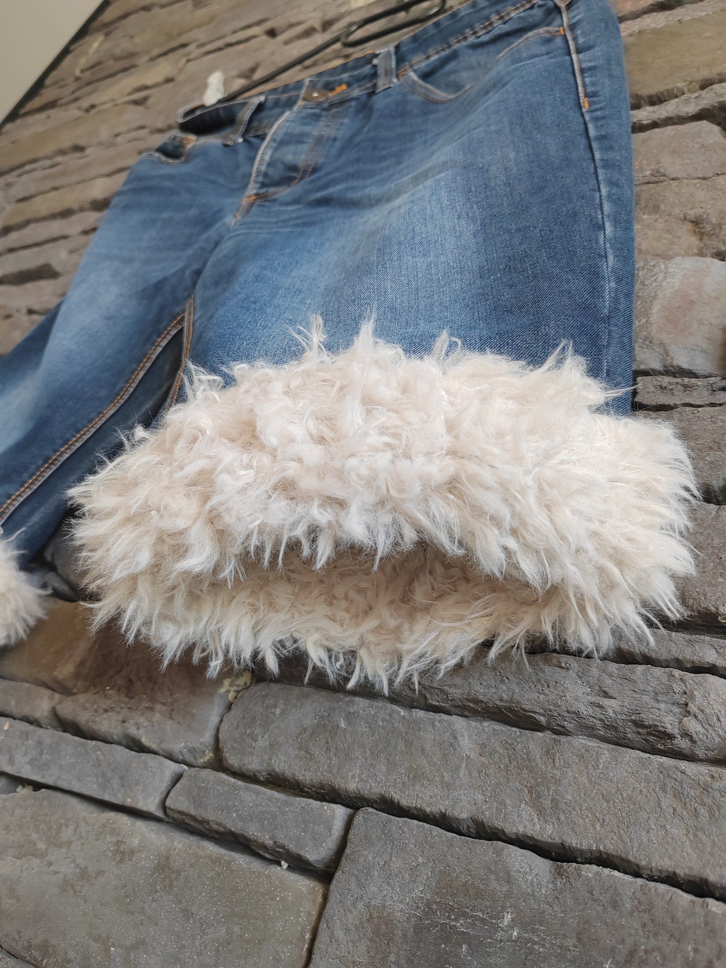 luffy short man blue denim wide handmade with faux fur front – Wal & Yfful C003