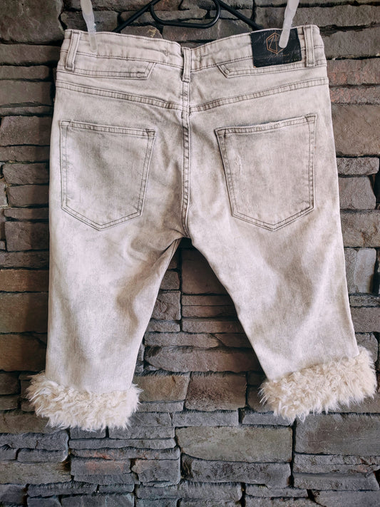 luffy short grey slim short man stretch handmade with faux fur back – Wal & Yfful C017