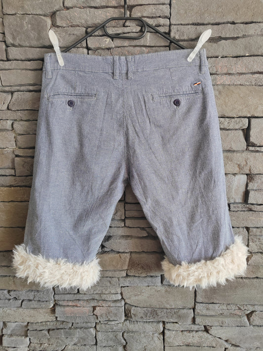 luffy short gray semi wide stretch with faux fur handmade upcycled oaks valley back – Wal & Yfful C007