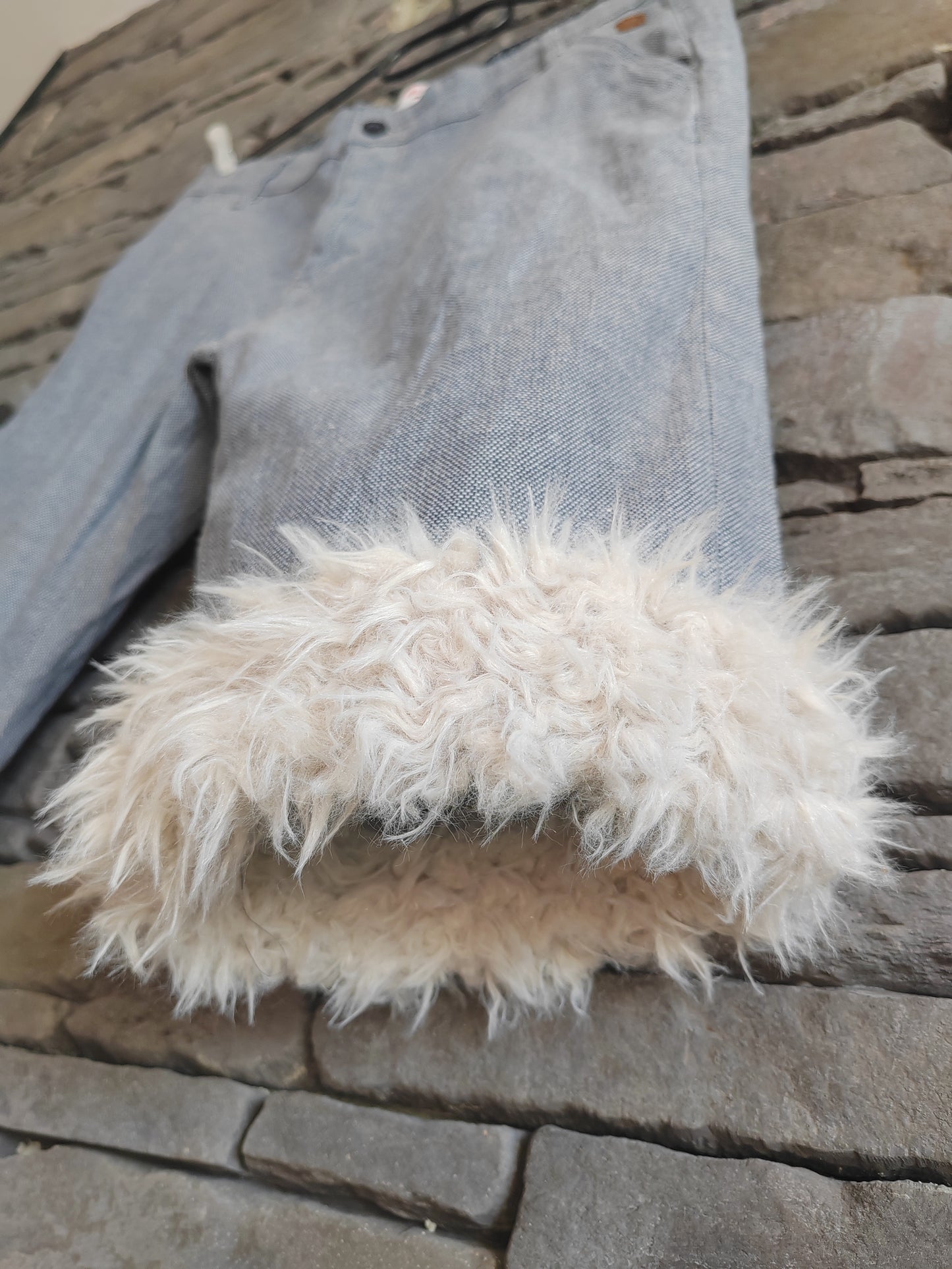 luffy short gray semi wide stretch with faux fur handmade upcycled oaks valley front – Wal & Yfful C007