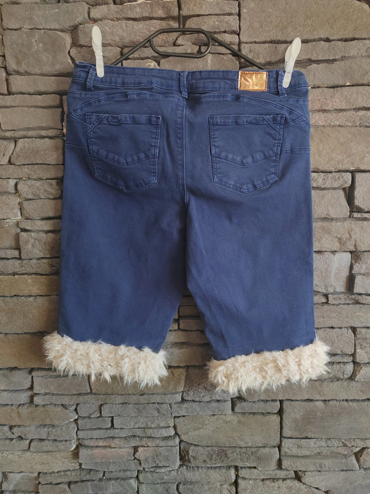 luffy short woman navy blue semi loose fit handmade with faux fur back – Wal & Yfful F008