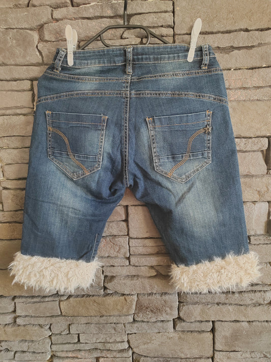 luffy short woman blue jean slim fit handmade with faux fur back – Wal & Yfful F001