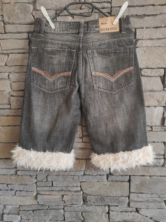 luffy short woman black pale loose organic cotton handmade with faux fur back – Wal & Yfful F004