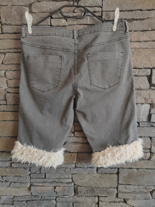 luffy short woman grey semi loose fit handmade with faux fur back – Wal & Yfful F009