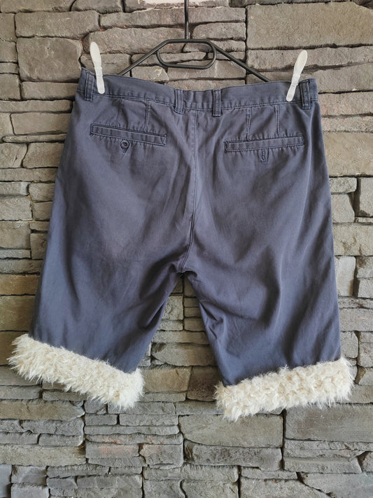 Luffy short men's dark blue semi-loose stretch fit handmade with faux fur back – Wal & Yfful A004