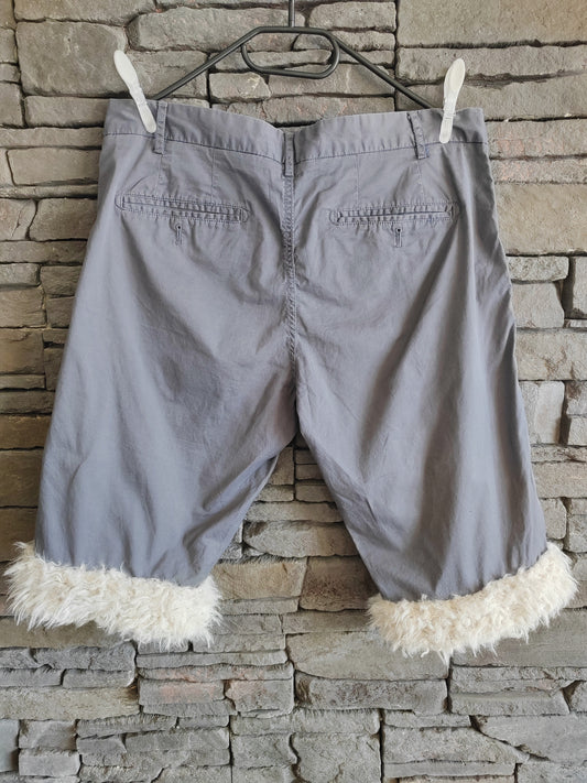 Luffy short men's grey semi-loose stretch fit handmade with faux fur back – Wal & Yfful A006