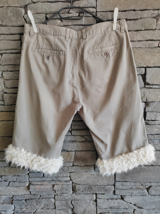 Luffy short men's light khaki semi-loose fit handmade with faux fur back – Wal & Yfful A005