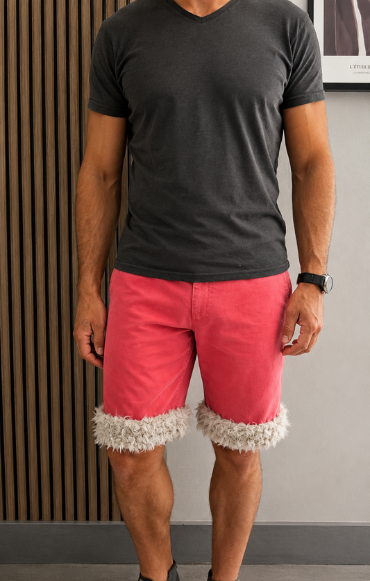 Luffy short men's pale red semi-loose fit handmade with faux fur studio 01 – Wal & Yfful A002