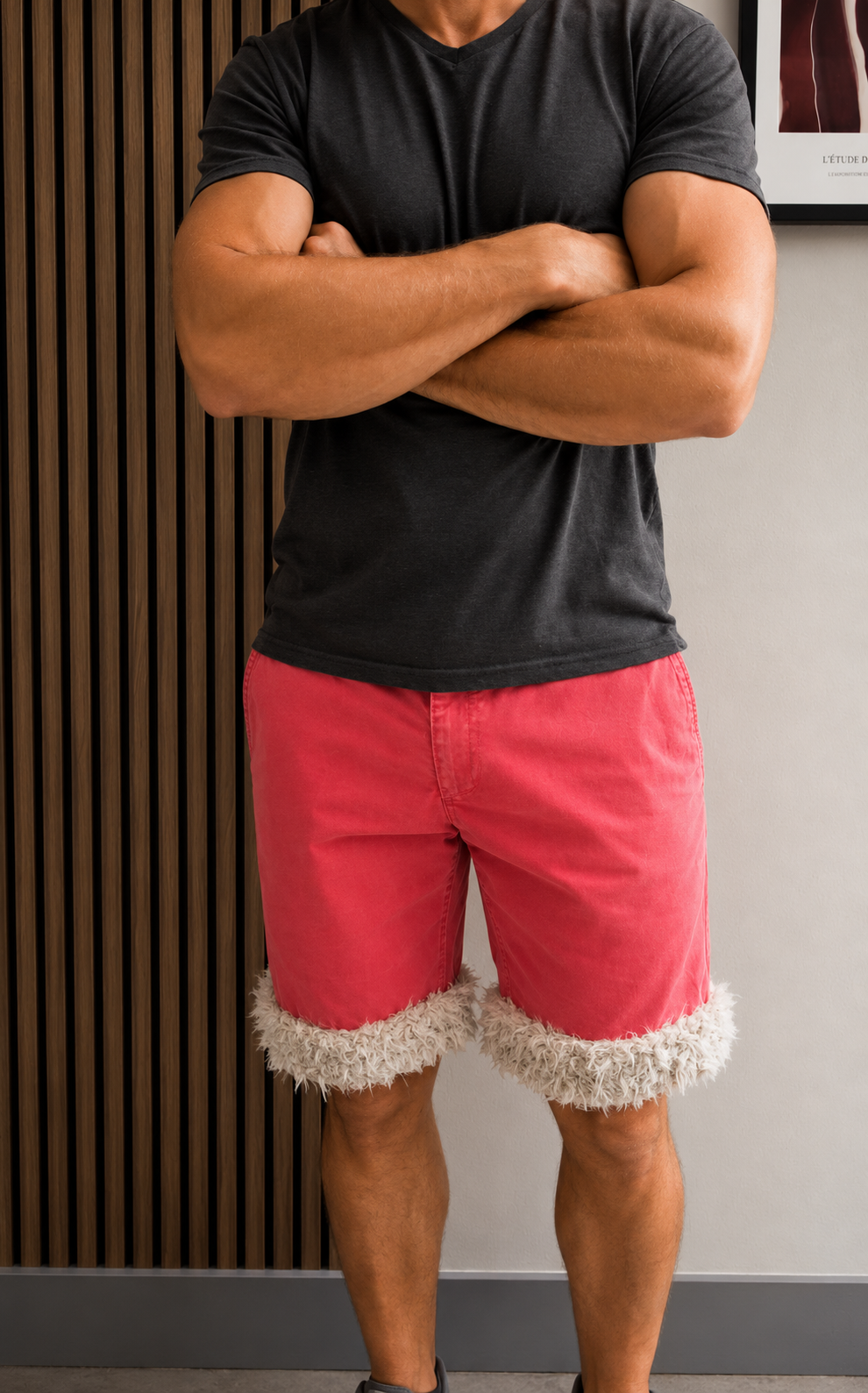 Luffy short men's pale red semi-loose fit handmade with faux fur studio 09 – Wal & Yfful A002