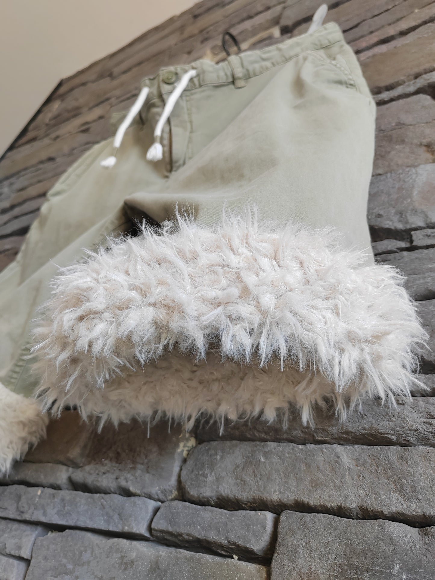 Luffy short men's light khaki semi-loose stretch fit handmade with faux fur front – Wal & Yfful A003
