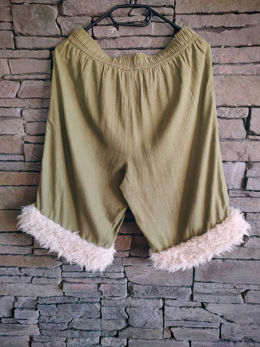 luffy short green linen wide handmade with faux fur back – Wal & Yfful B005