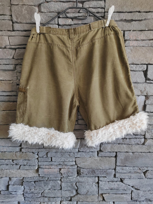 Luffy short men's khaki green semi-loose stretch fit handmade with faux fur back – Wal & Yfful A008
