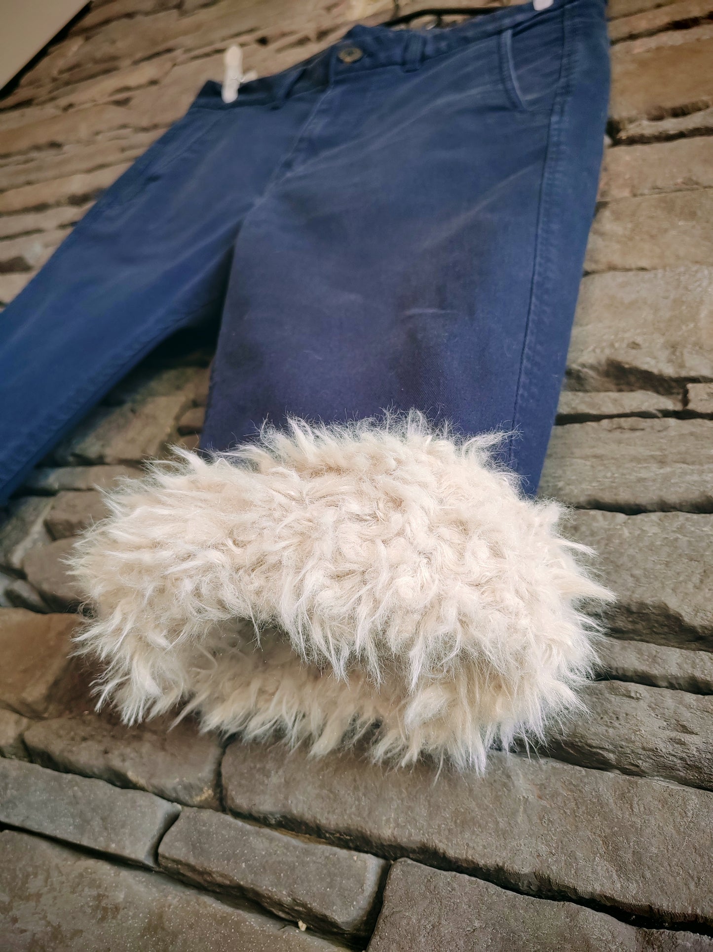 luffy short navy blue slim stretch handmade with faux fur front – Wal & Yfful B004