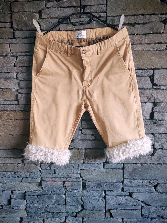 luffy short slim beige stretch handmade with faux fur – Wal & Yfful B020