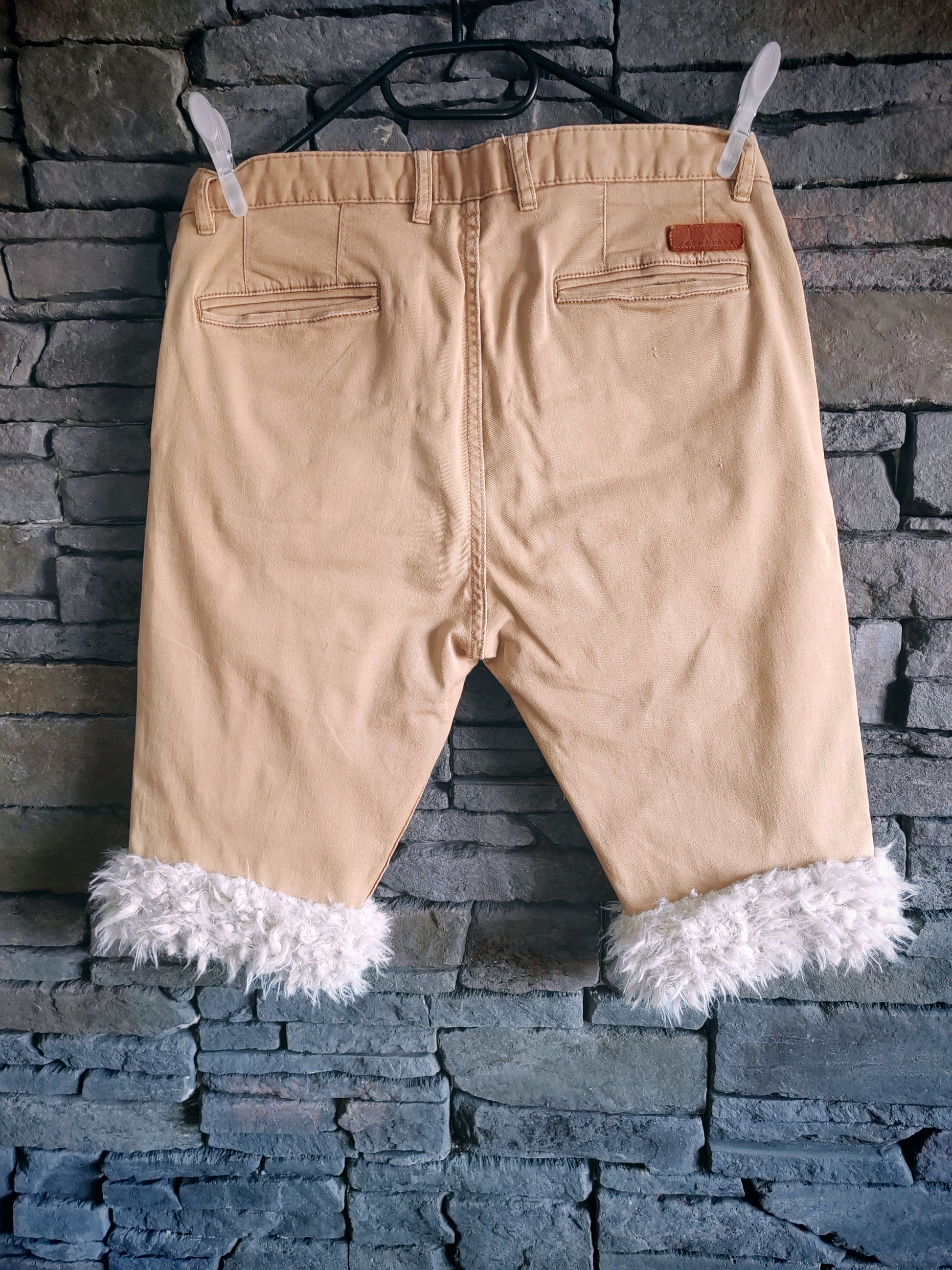 luffy short slim beige stretch handmade with faux fur back – Wal & Yfful B020