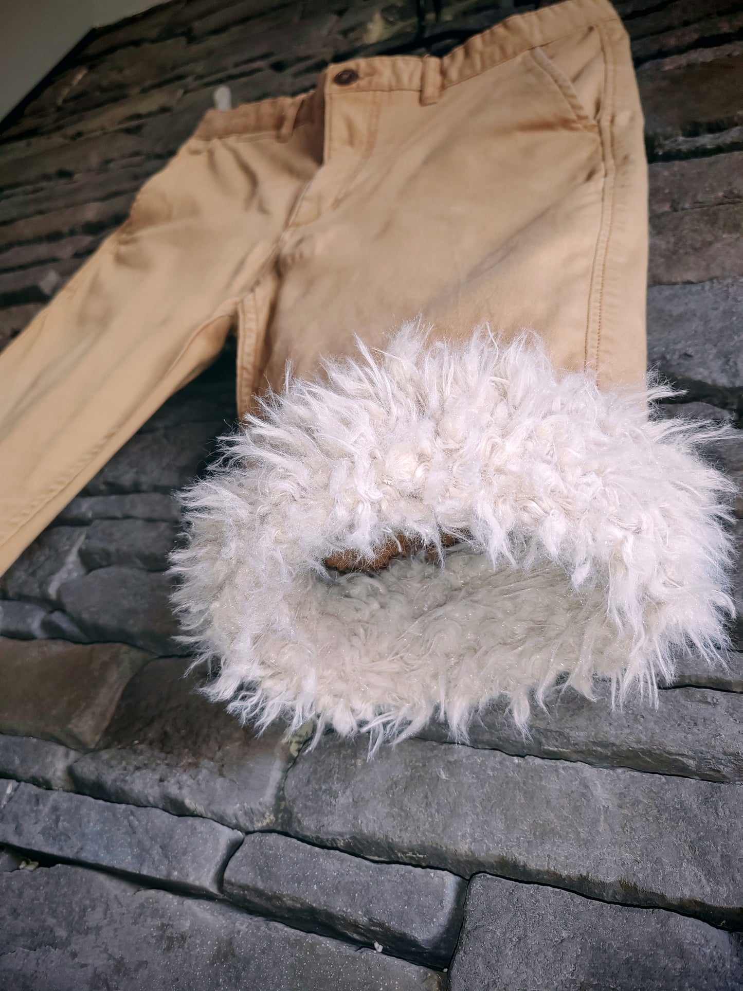 luffy short slim beige stretch handmade with faux fur front – Wal & Yfful B020