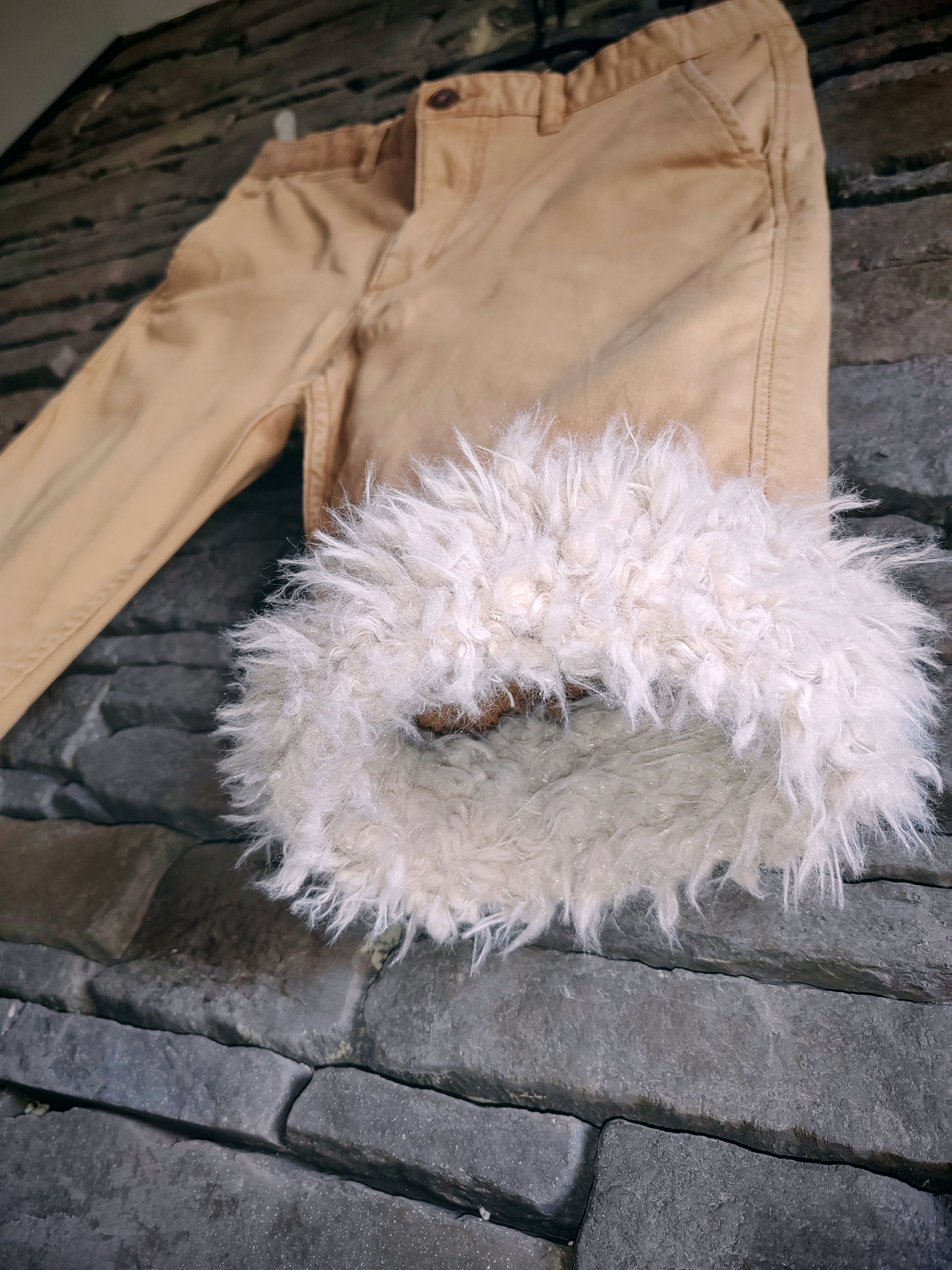 luffy short slim beige stretch handmade with faux fur front – Wal & Yfful B020