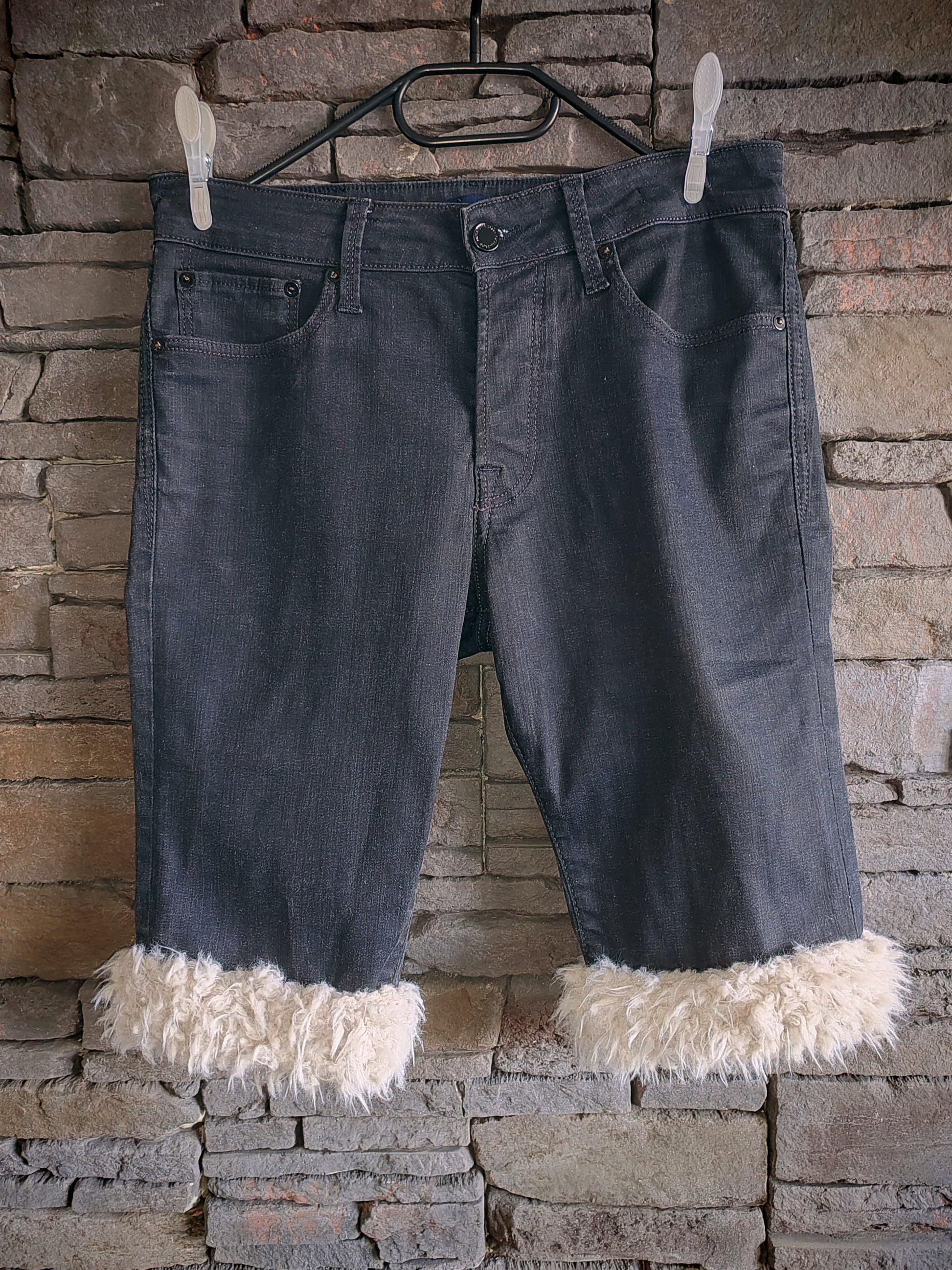 luffy short black slim straight stretch handmade with faux fur – Wal & Yfful B019