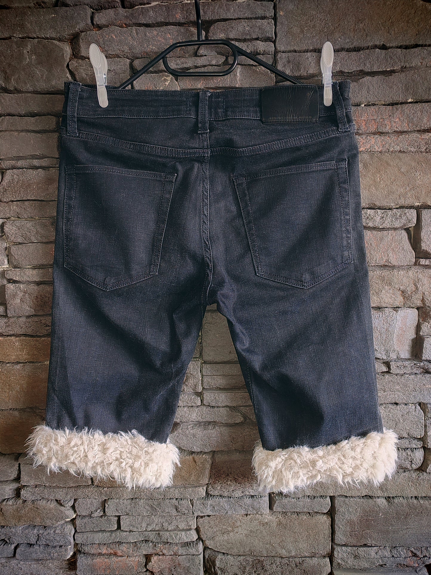 luffy short black slim straight stretch handmade with faux fur back – Wal & Yfful B019