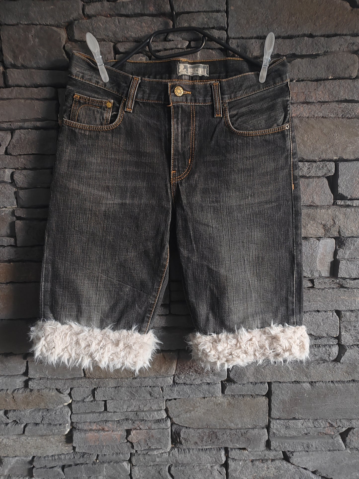 luffy short pale black cotton XS fit handmade with faux fur – Wal & Yfful i003