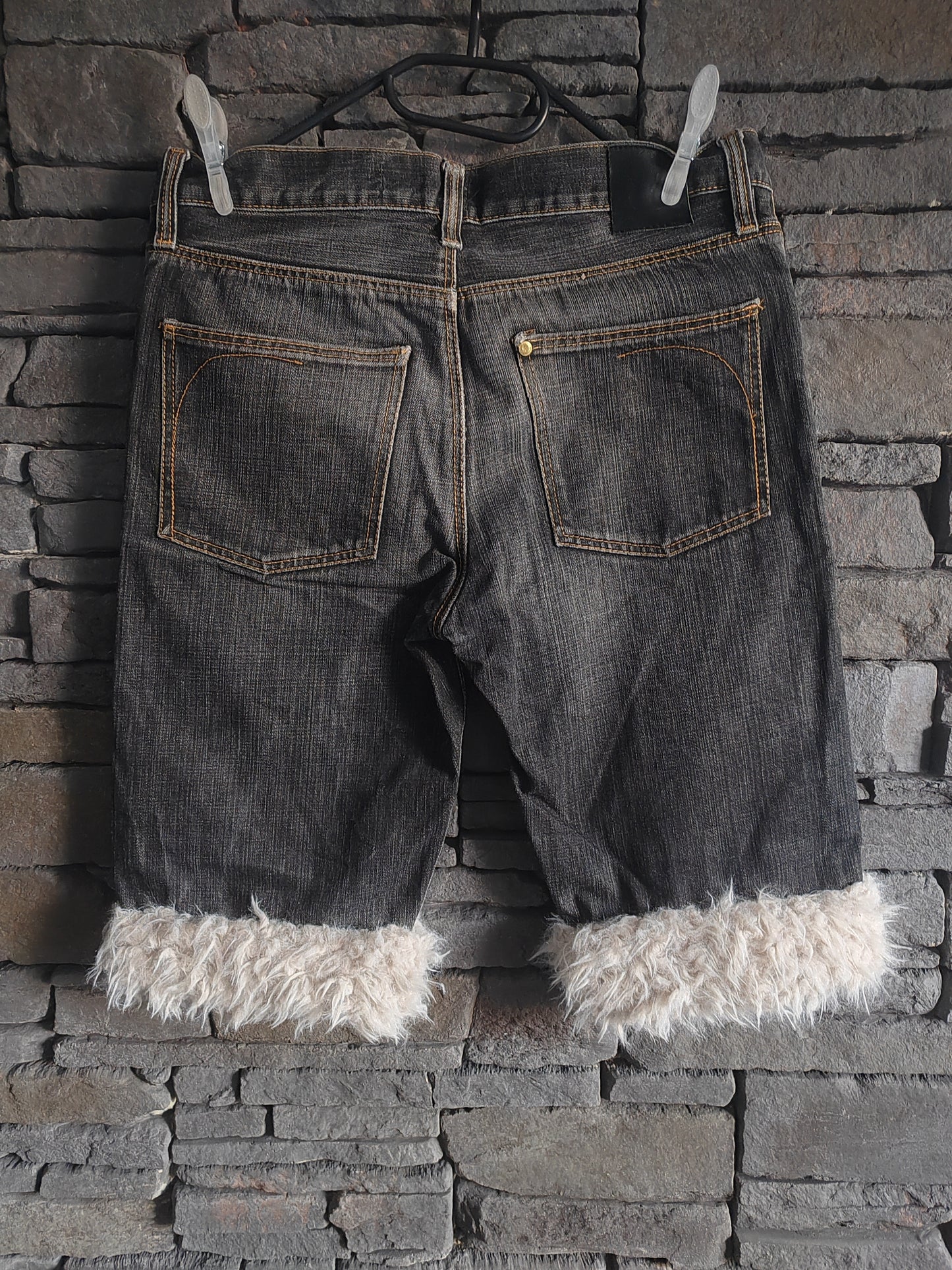 luffy short pale black cotton XS fit handmade with faux fur back – Wal & Yfful i003