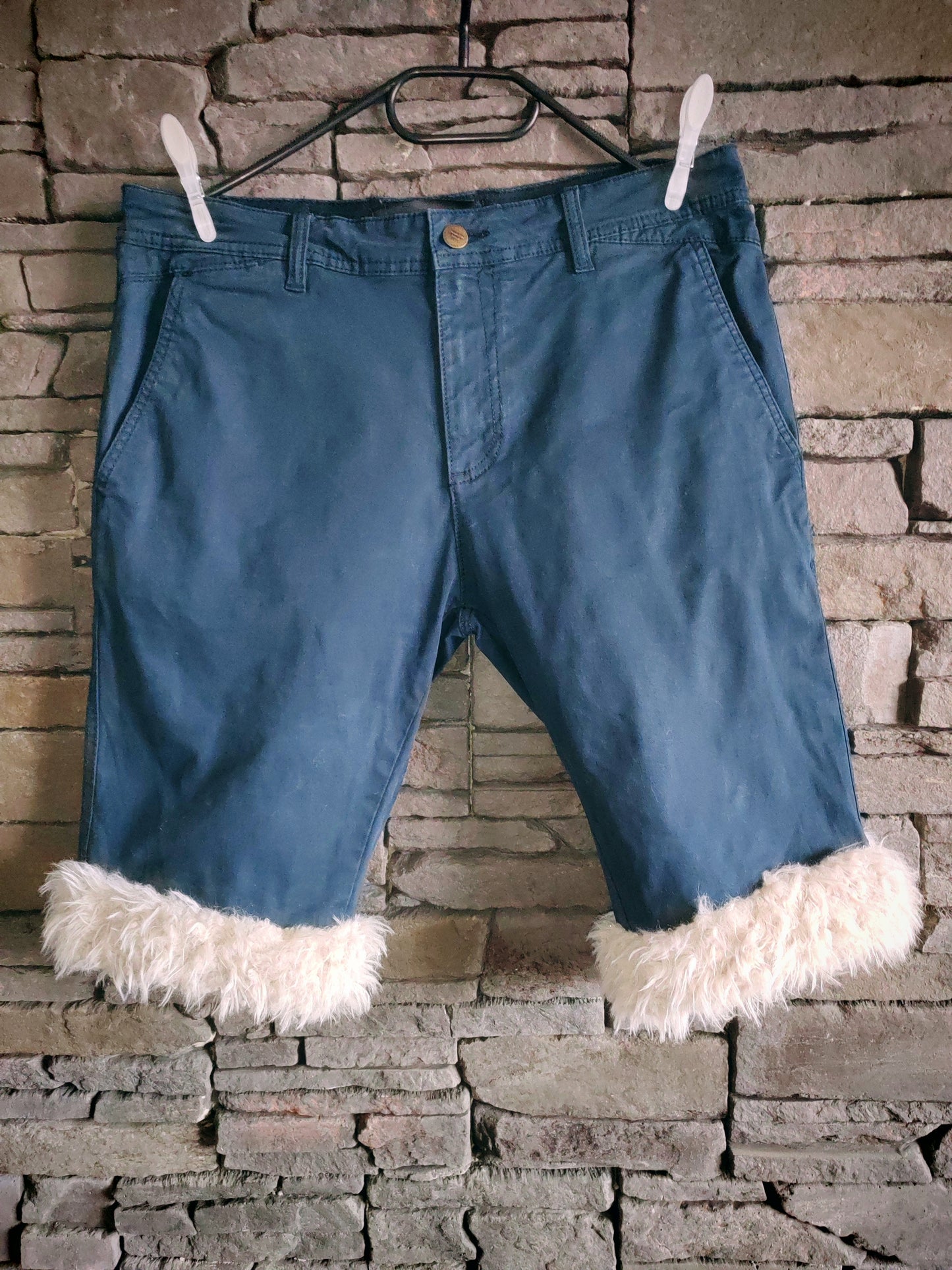 luffy short navy blue cotton stretch man large handmade with faux fur – Wal & Yfful B017