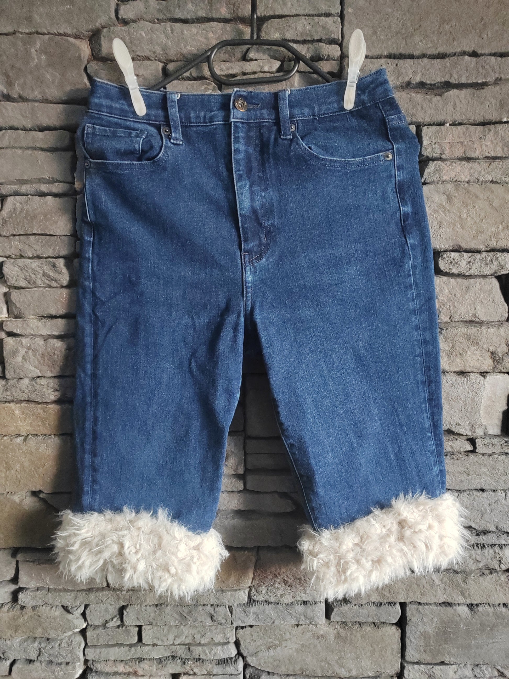 luffy short blue jean stretch XS fit handmade with faux fur – Wal & Yfful i005