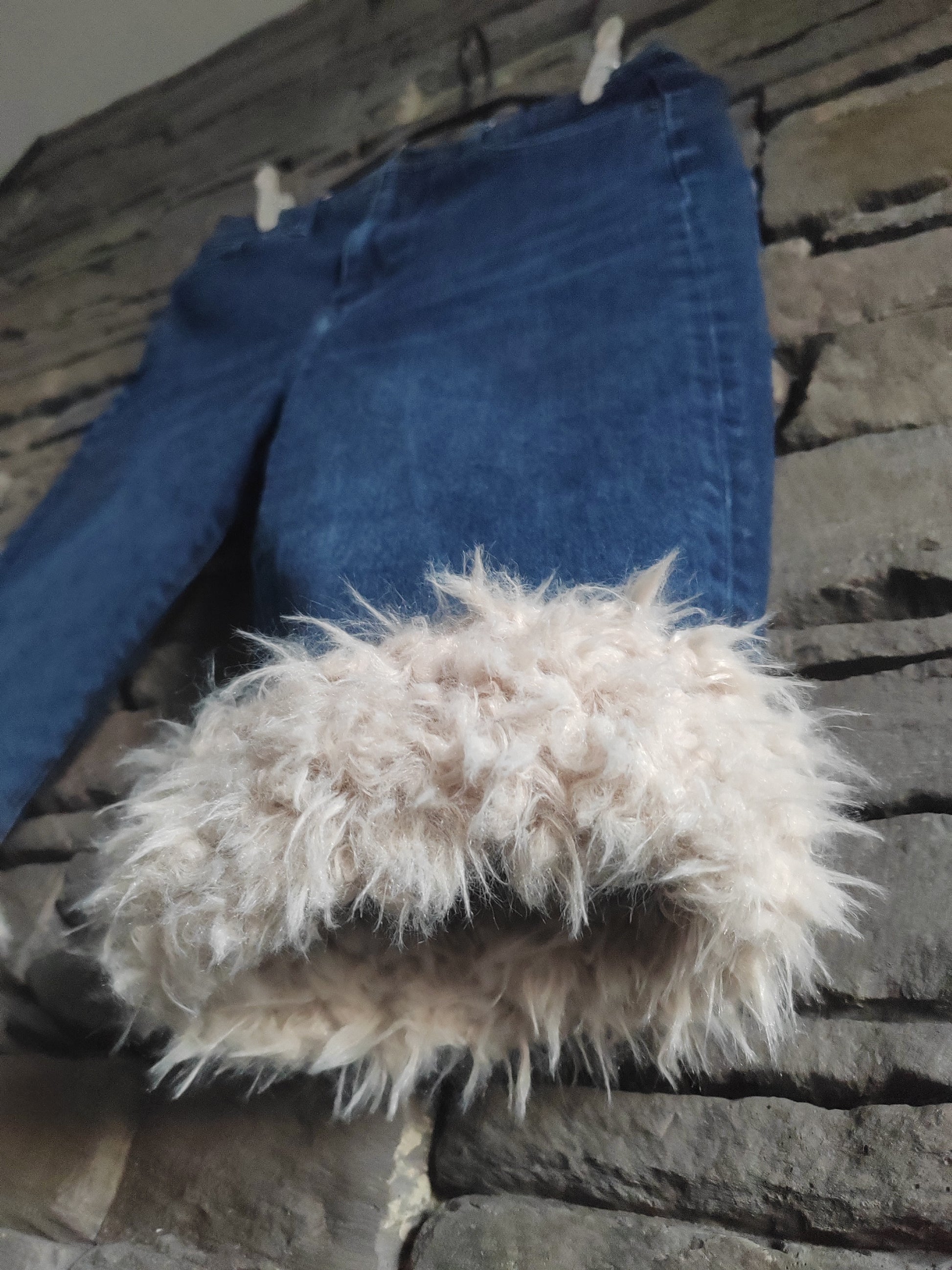 luffy short blue jean stretch XS fit handmade with faux fur front – Wal & Yfful i005