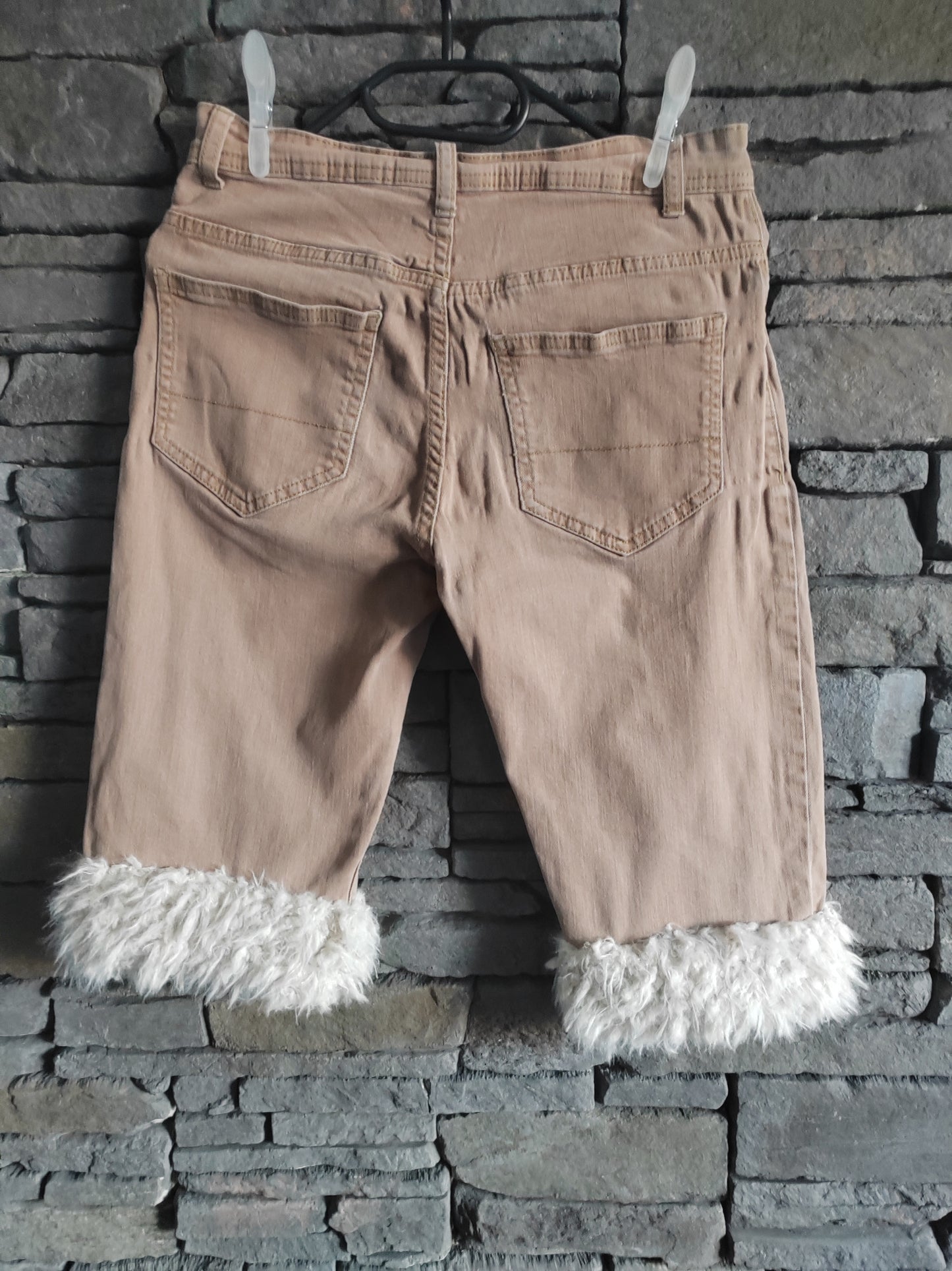 luffy short brown stretch XS fit handmade with faux fur back – Wal & Yfful i004