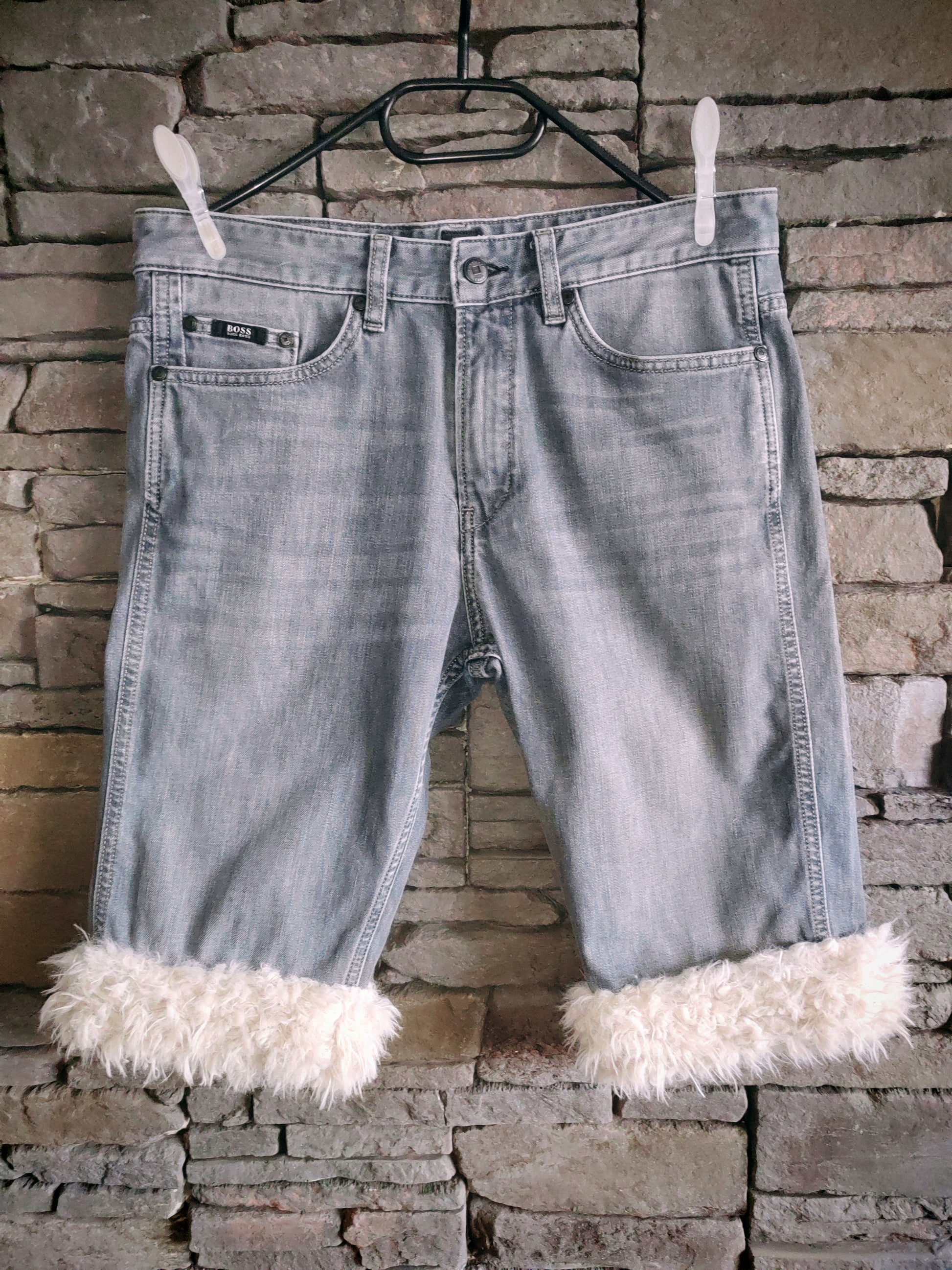 luffy short grey slim stretch cotton man handmade with faux fur – Wal & Yfful B018