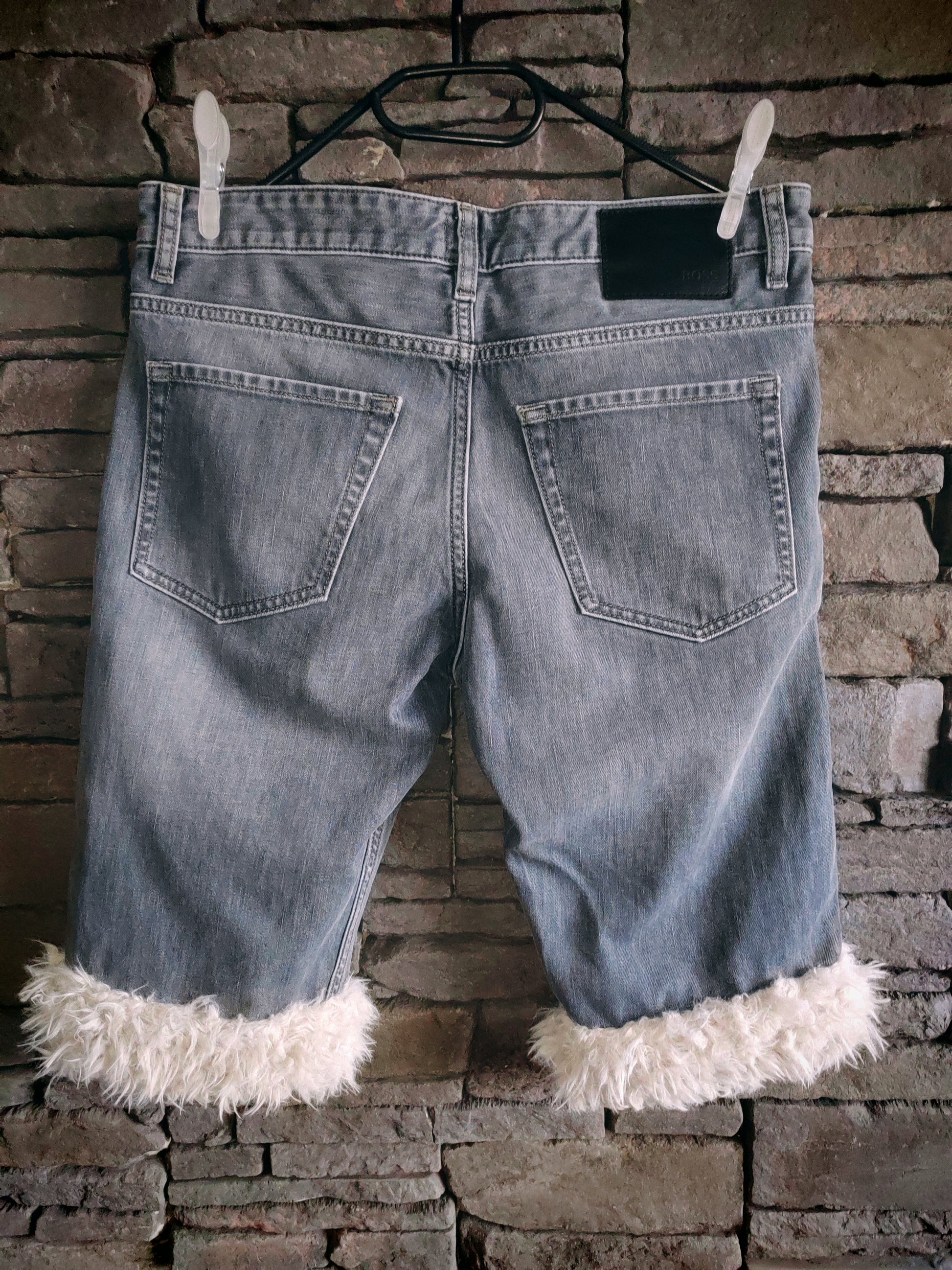 luffy short grey slim stretch cotton man handmade with faux fur back – Wal & Yfful B018