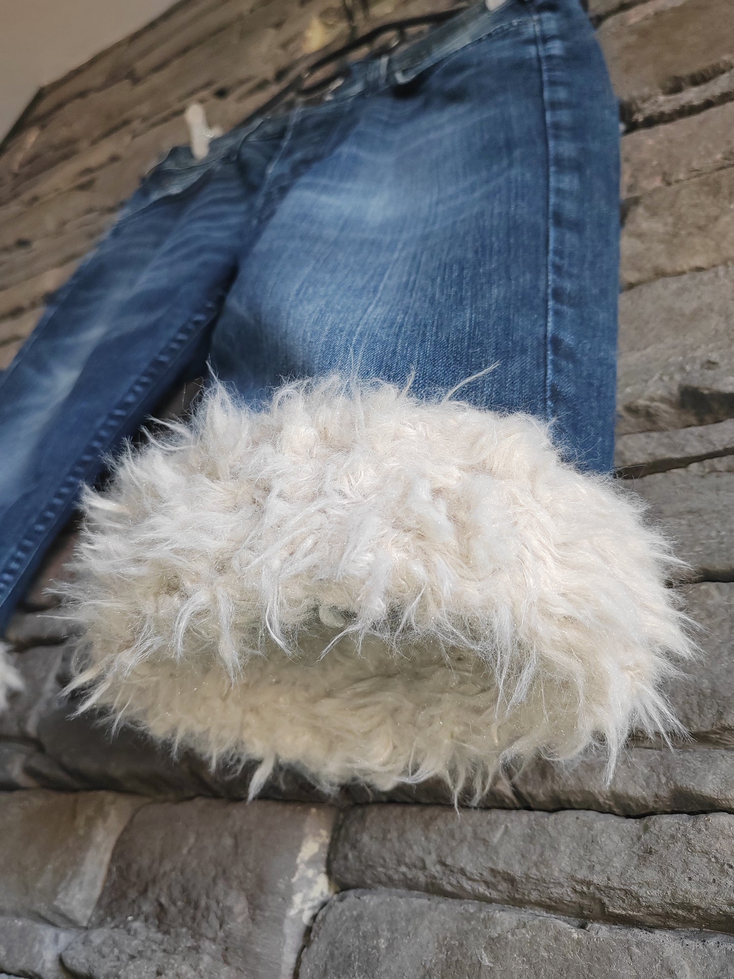 luffy short blue jean slim fit handmade with faux fur front – Wal & Yfful H010