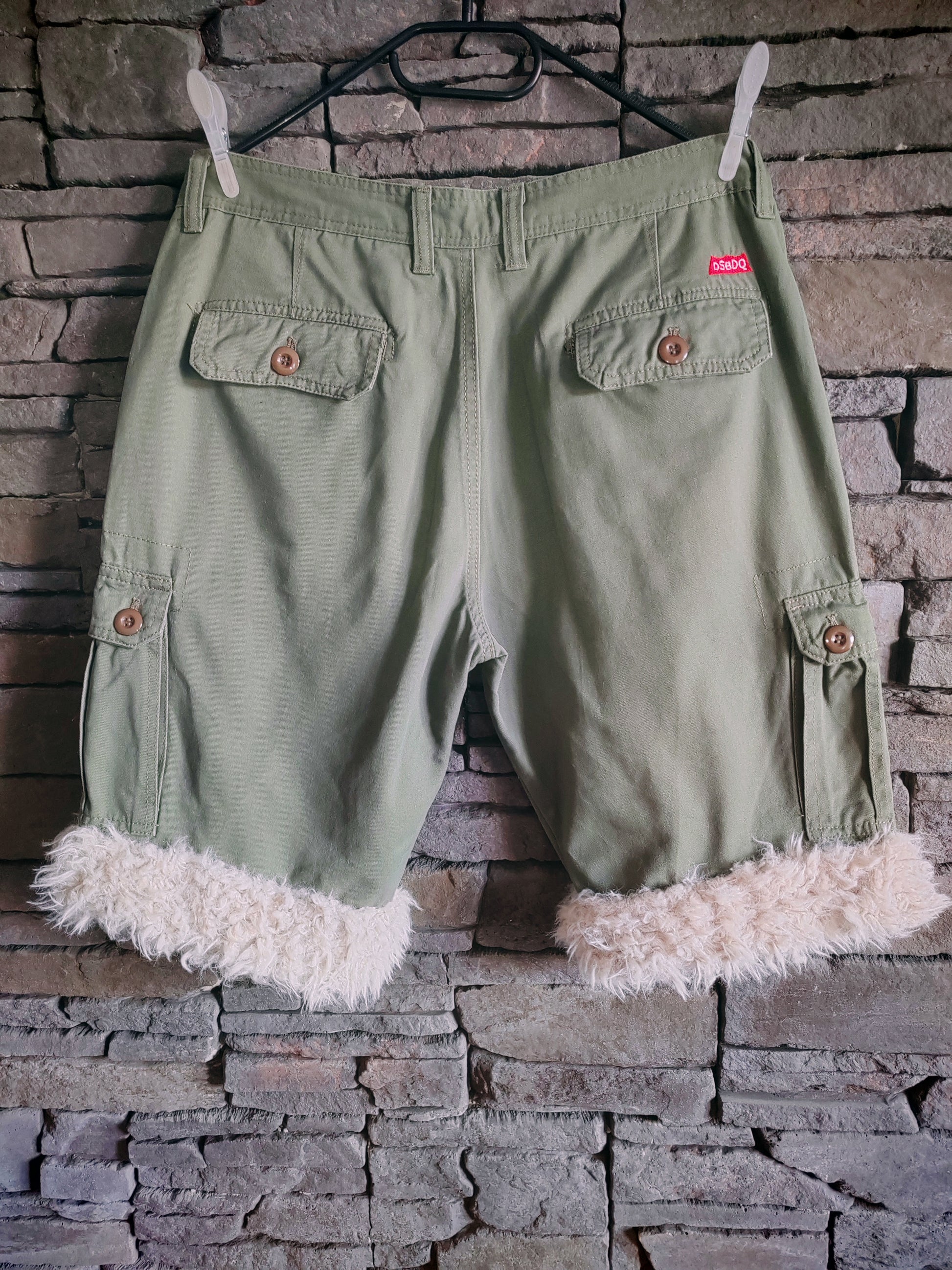luffy short man green cargo wide handmade with faux fur back – Wal & Yfful A018