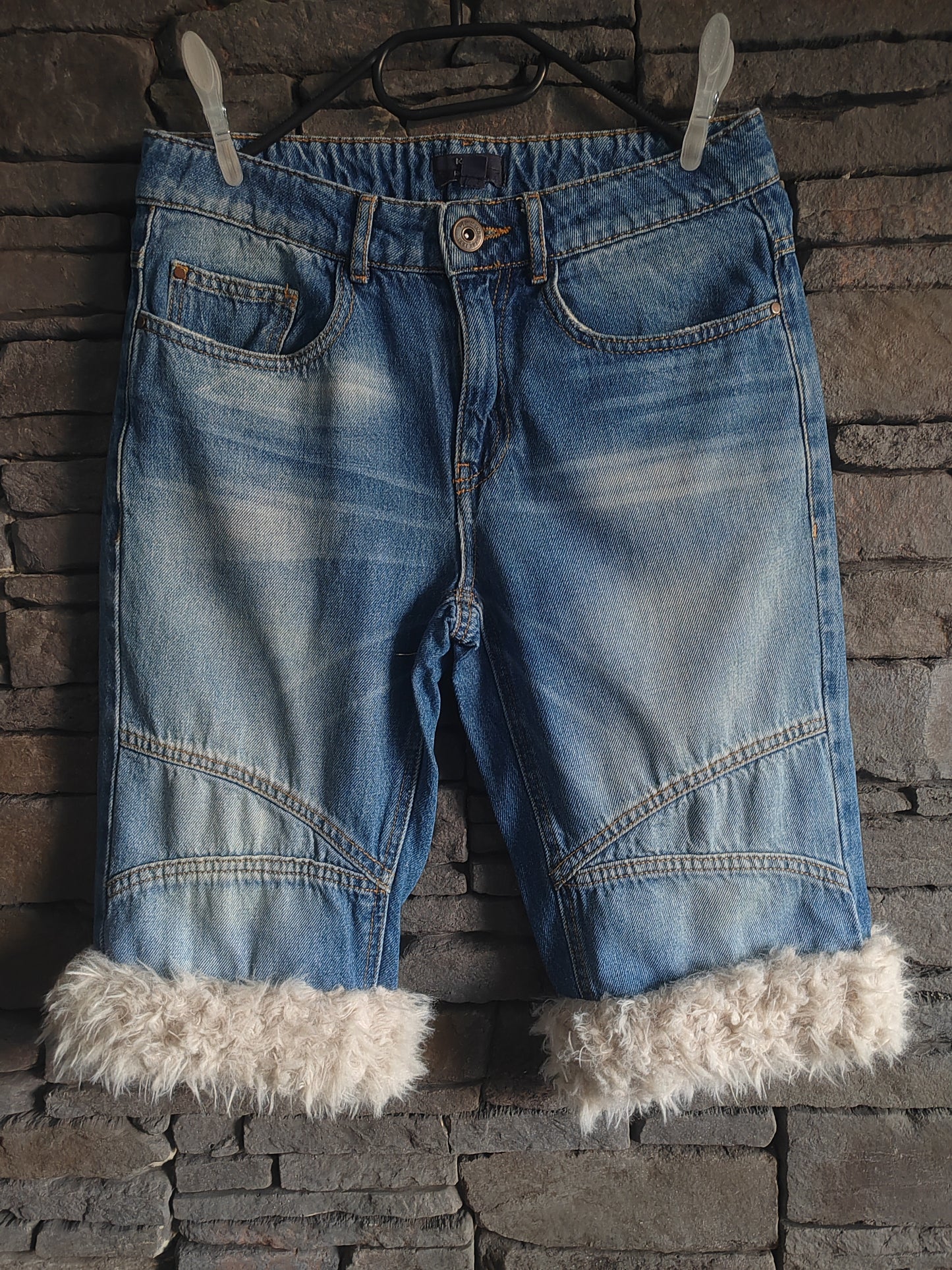 luffy short blue jean XS fit handmade with faux fur – Wal & Yfful i002