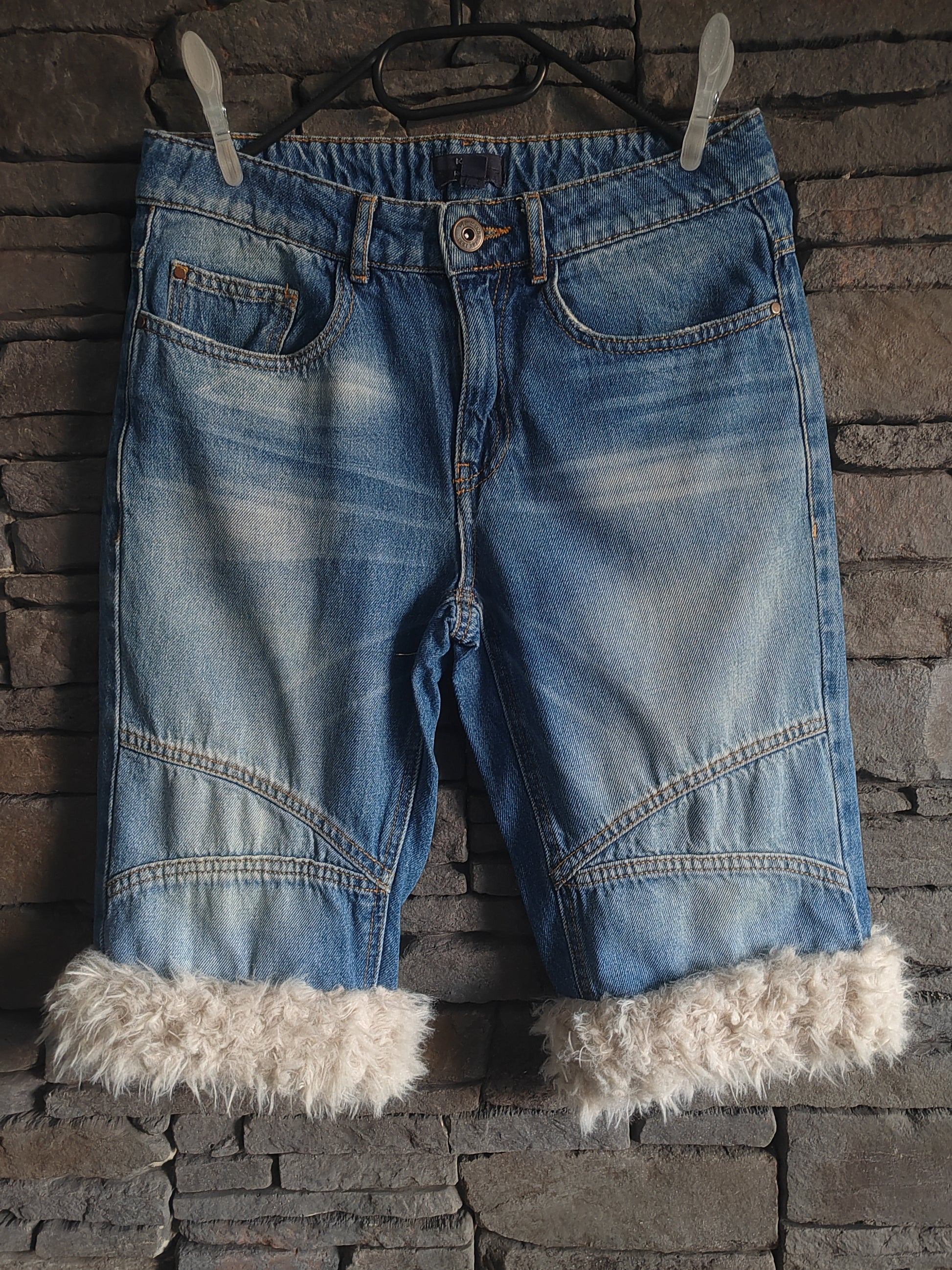 luffy short blue jean XS fit handmade with faux fur – Wal & Yfful i002