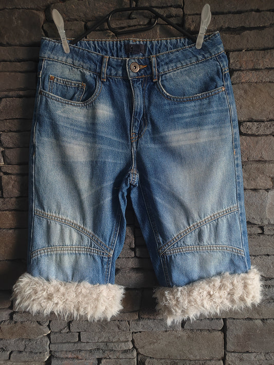 luffy short blue jean XS fit handmade with faux fur – Wal & Yfful i002