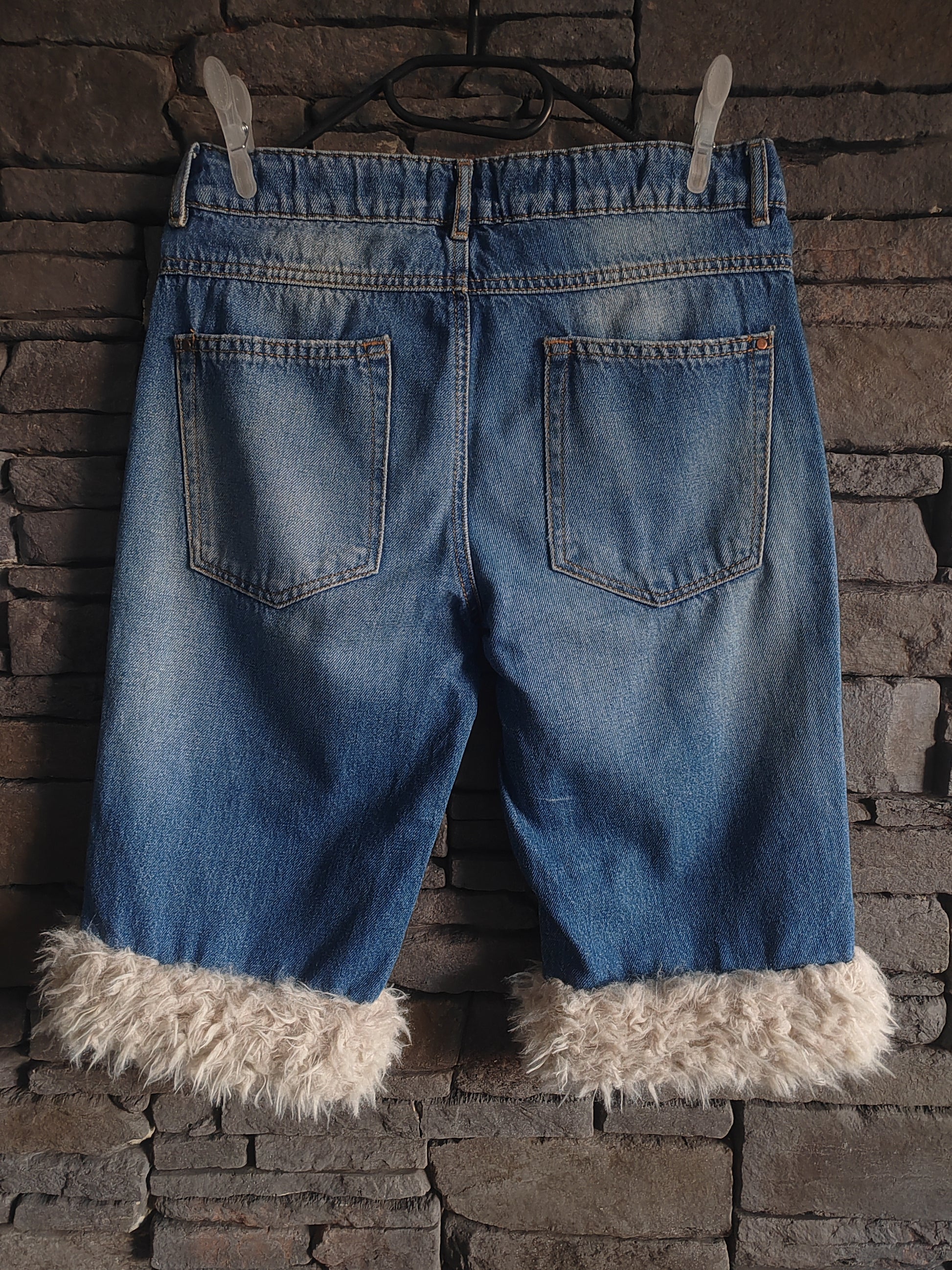 luffy short blue jean XS fit handmade with faux fur back – Wal & Yfful i002