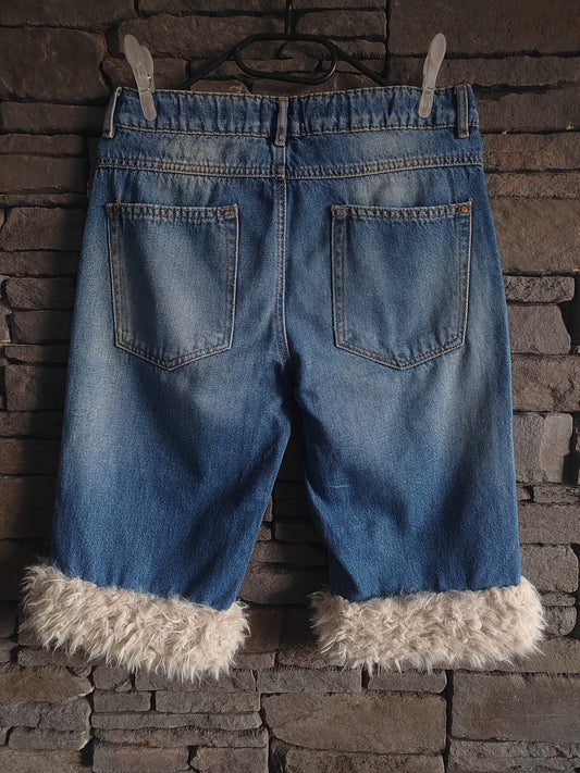 luffy short blue jean XS fit handmade with faux fur back – Wal & Yfful i002