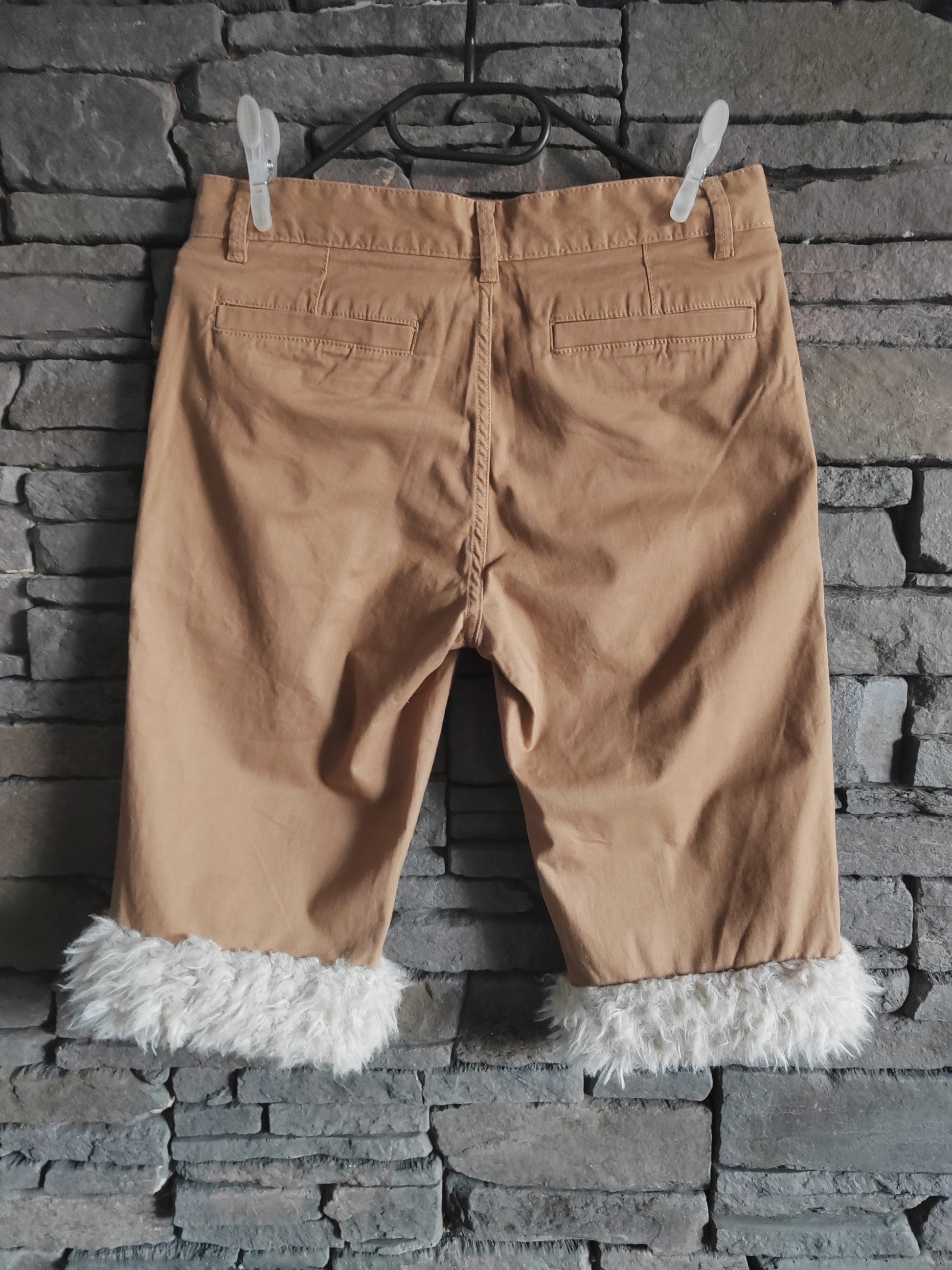 luffy short beige semi-large fit handmade with faux fur back – Wal & Yfful K003