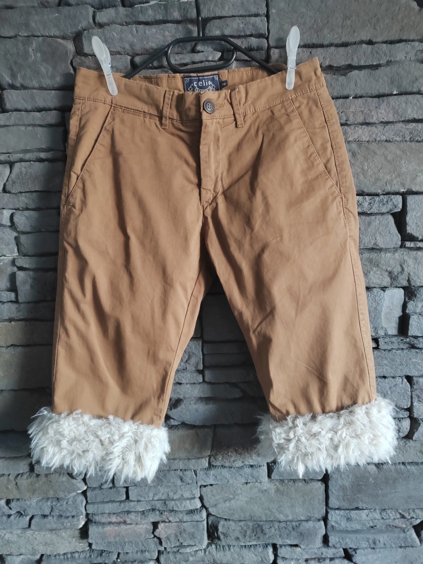 luffy short brown slim fit handmade with faux fur – Wal & Yfful K002