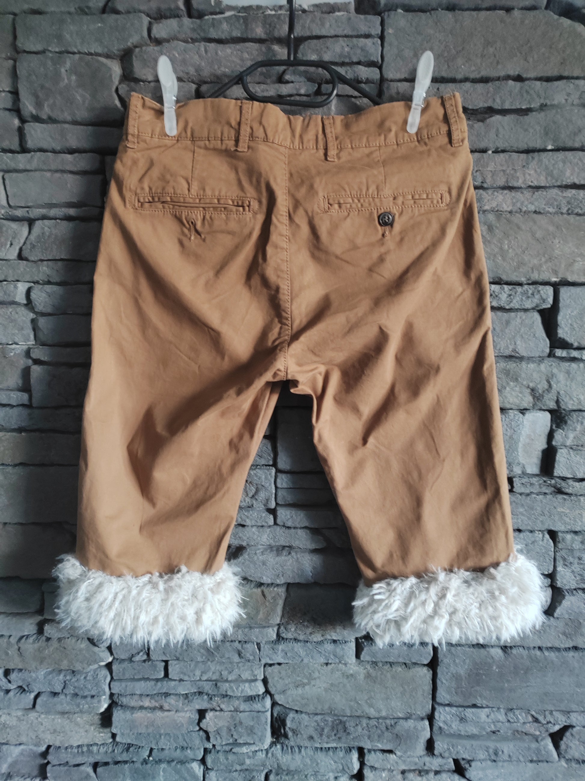 luffy short brown slim fit handmade with faux fur back – Wal & Yfful K002